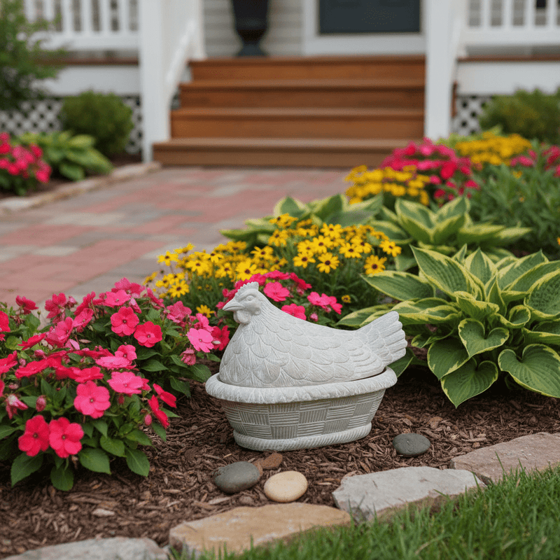Hen Garden Statue (23 - Inch) Side Angle