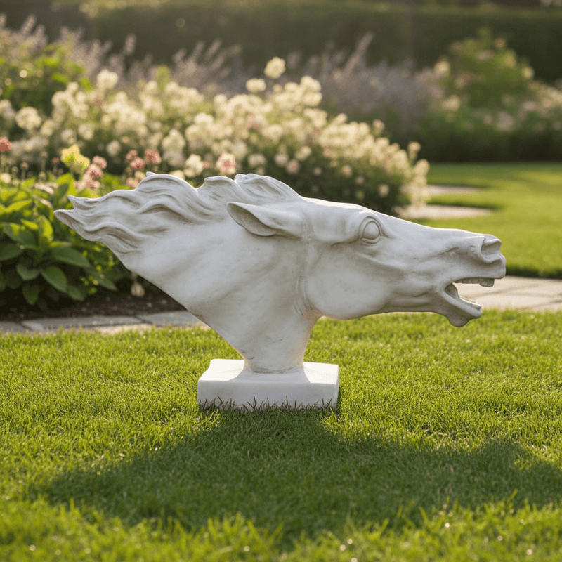Horse Head Garden Statue (15 - Inch) Side Angle