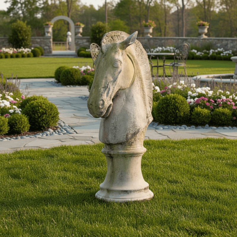 Horses Head Garden Statue (37 - Inch) Side Angle