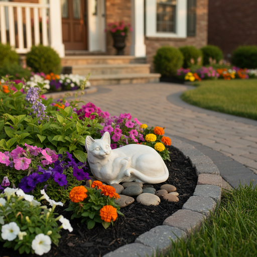 House Cat Long Down Tail Garden Statue (8-Inch)