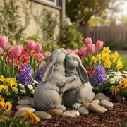 Hugging Bunnies Garden Statue (10.82 - Inch) Side Angle