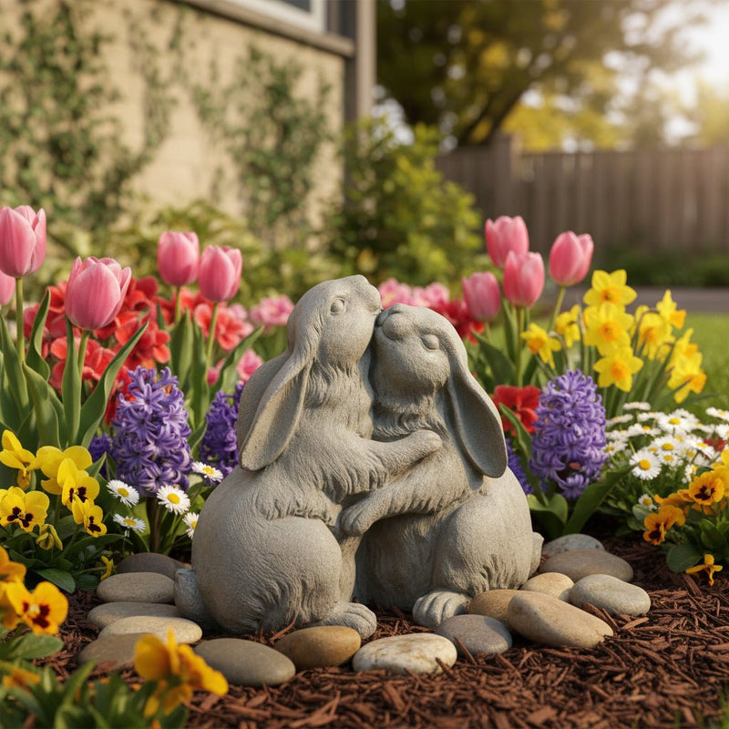 Hugging Bunnies Garden Statue (10.82 - Inch) Side Angle