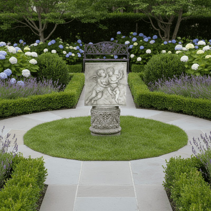Innocent Baby Cherubs Plaque Outdoor Statue (33 - Inch) Side Angle