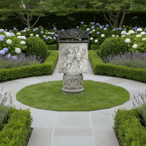 Innocent Baby Cherubs Plaque Outdoor Statue (33 - Inch) Side Angle