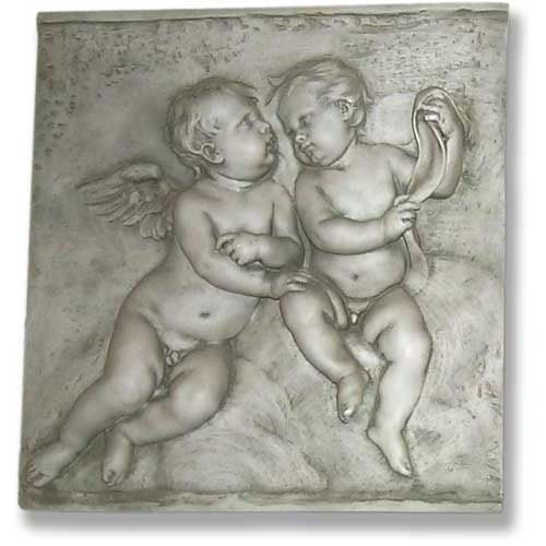 Innocent Baby Cherubs Plaque Outdoor Statue (33 - Inch)