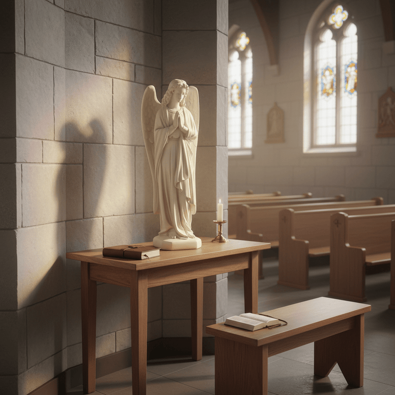 Innocent Standing Angel Statue With Praying Hands Outdoor Statue (25 - Inch) Side Angle