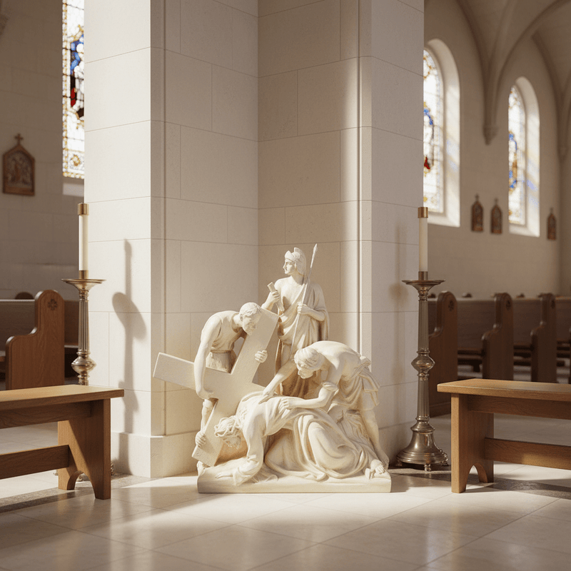 Jesus Falls the Second Time Religious Statue (25 - Inch) Side Angle