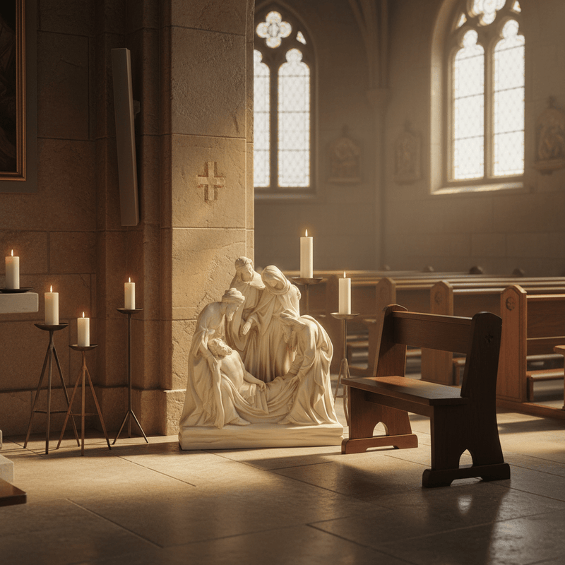 Jesus Is Buried Religious Statue (22 - Inch) Side Angle