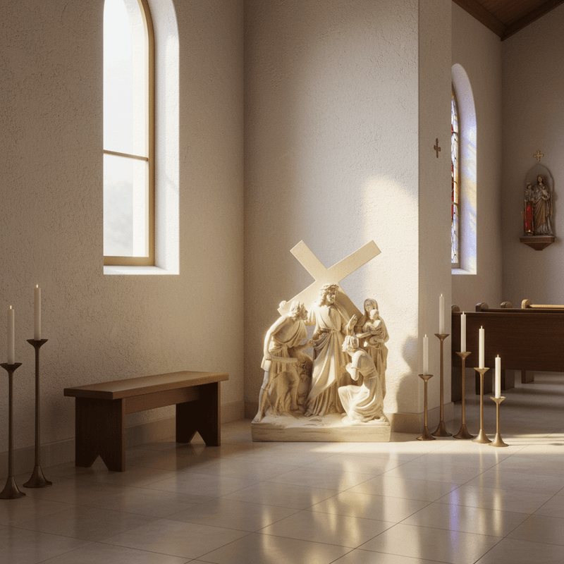 Jesus Meets Women of Jerusalem Statue (26 - Inch) Side Angle