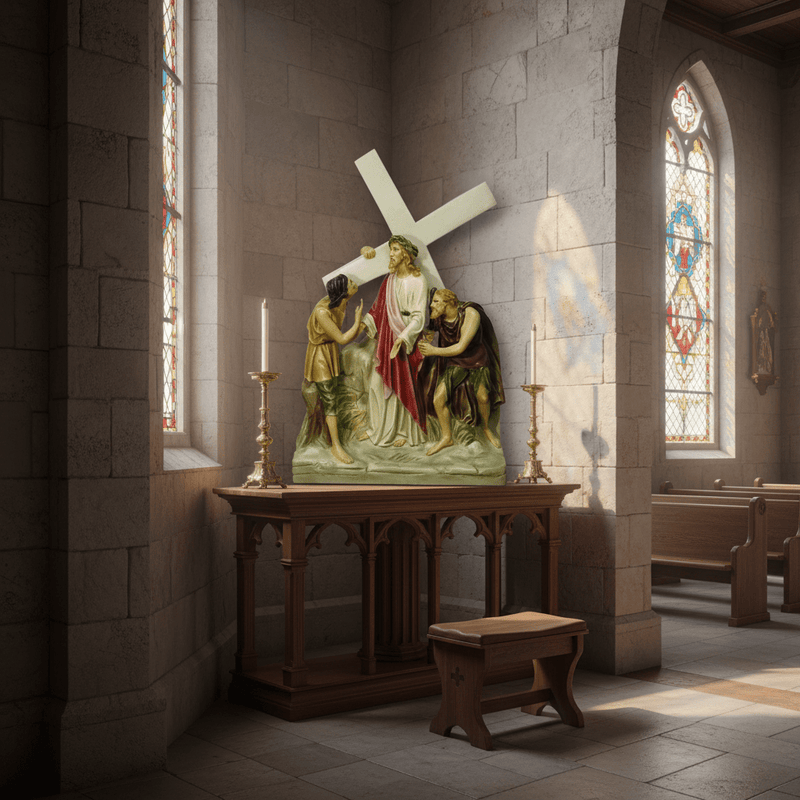 Jesus Receiving the Cross Statue (20 - Inch) Side Angle