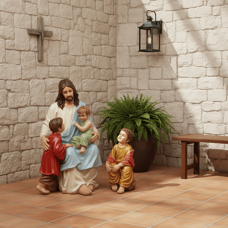 Jesus with Children Statue (34 - Inch) Side Angle