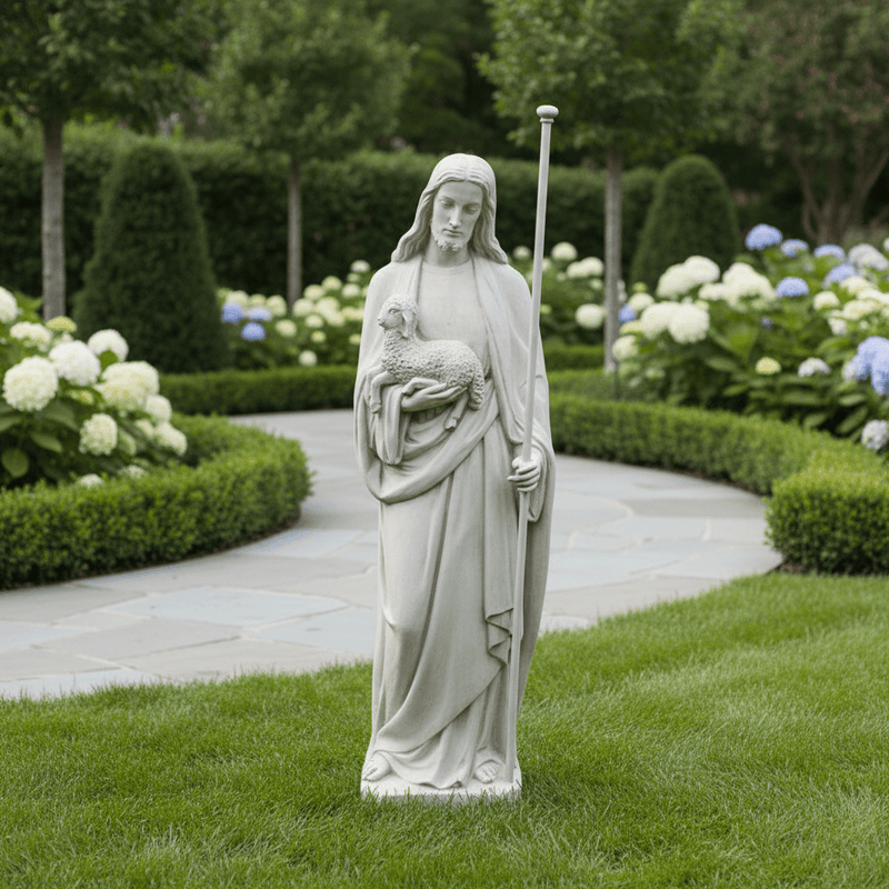 Jesus with Lamb Religious Statue (60 - Inch) Side Angle