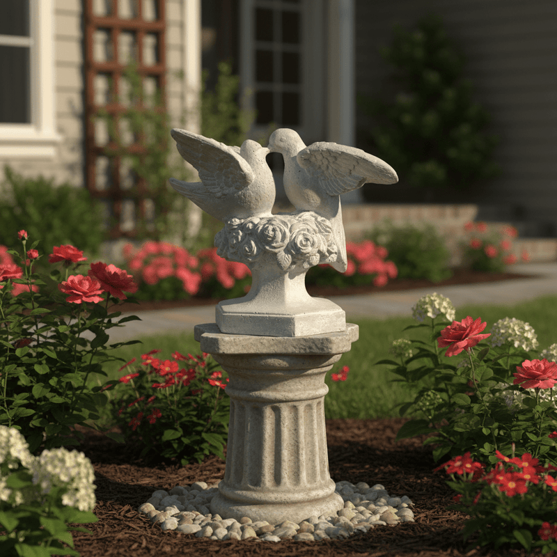 Kissing Doves Bird Garden Statue (14 - Inch) Side Angle