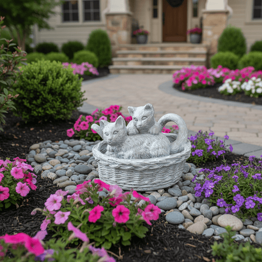 Kittens at Play Garden Statue (8 - Inch) Side Angle