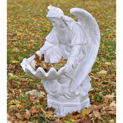 Kneeling angel holding a large scalloped shell bowl. Outdoor Statue (32 - Inch)