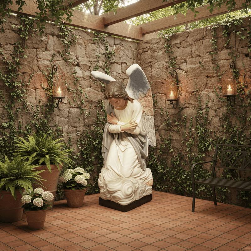 Kneeling Angel Outdoor Statue (56 - Inch) Side Angle