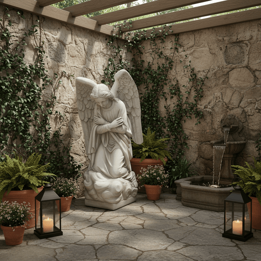 Kneeling Angel Outdoor Statue (56 - Inch) Side Angle