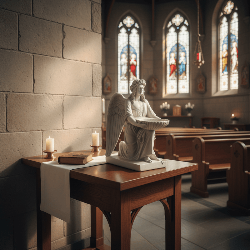 Kneeling Angel With Bowl Outdoor Statue (19 - Inch) Side Angle