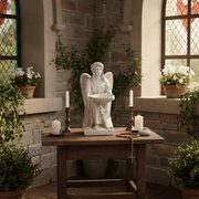 Kneeling Angel With Shell Bowl Outdoor Statue (19 - Inch) Side Angle