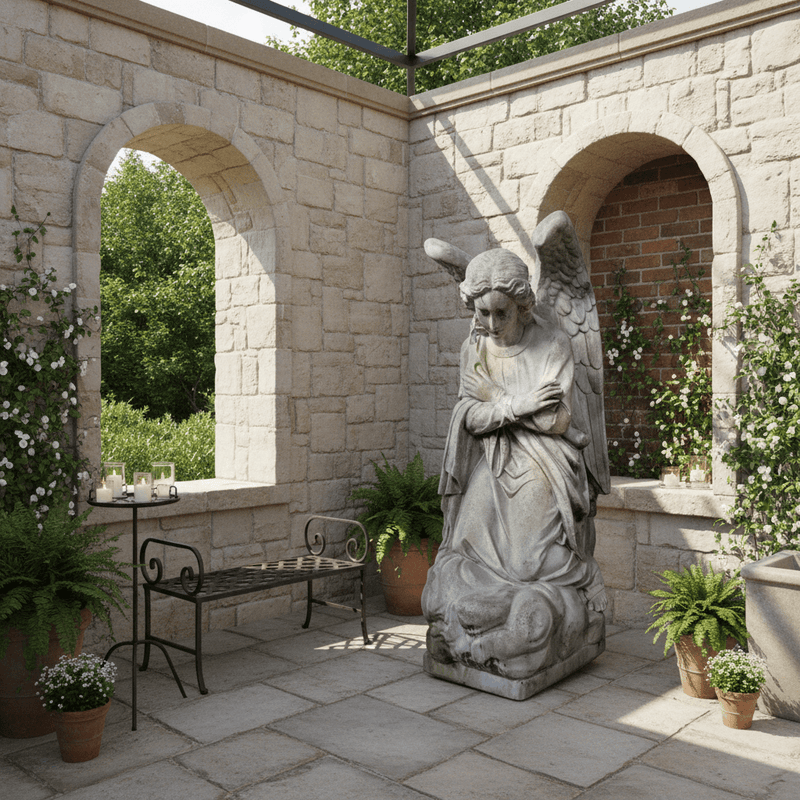 Kneeling Prayer Angel Catholic Statue (56 - Inch) Side Angle