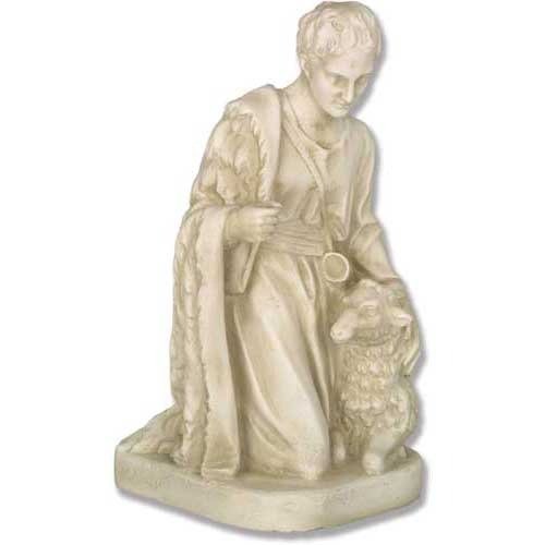 Kneeling Shepherd with Sheep Statue (19 - Inch)