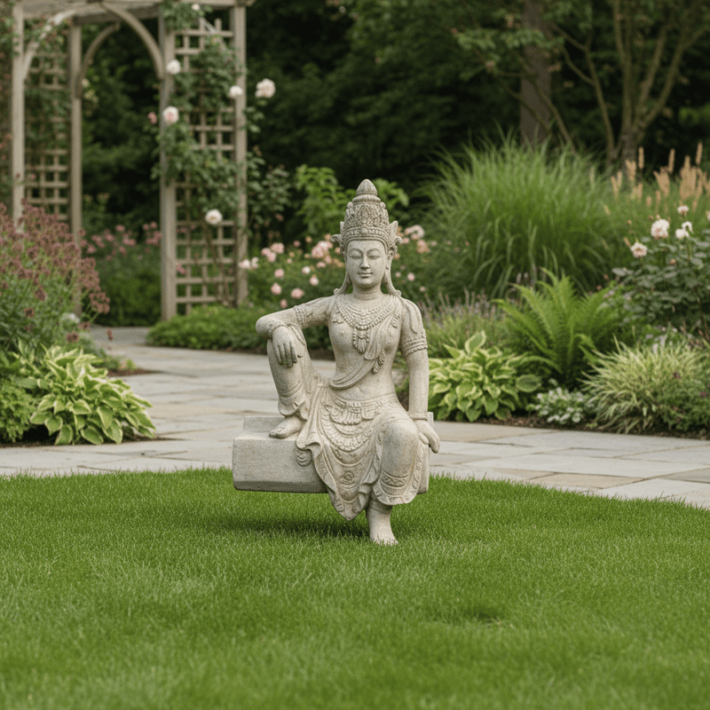 Kwan Yin Sitting Statue (32 - Inch) Side Angle