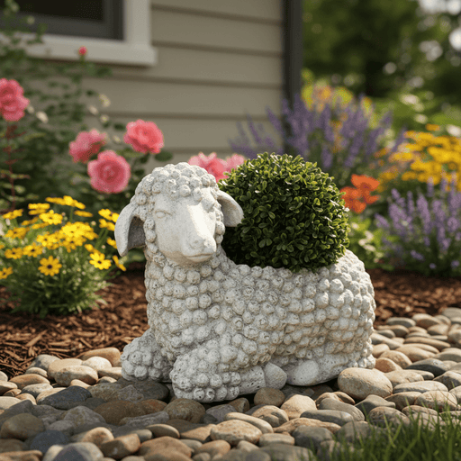 Lamb Planter Garden Statue (11 - Inch) Side Angle