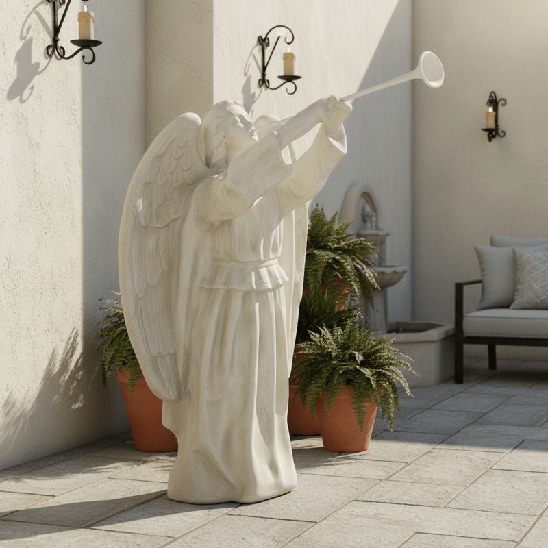 Large Angel With Trumpet Outdoor Statue (59-Inch)
