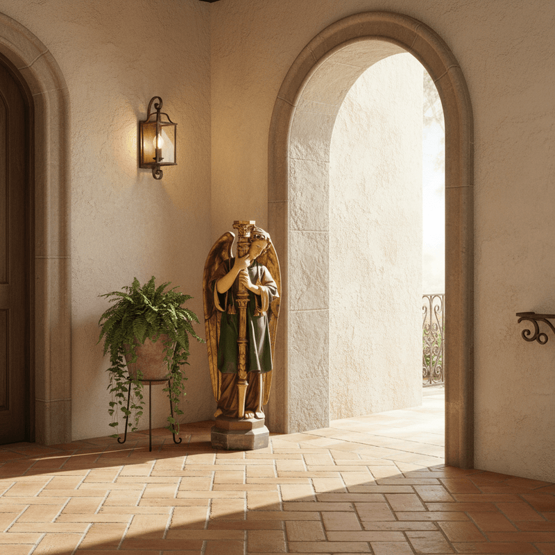 Large Winged Angel with Candlestick (52 - Inch) Side Angle