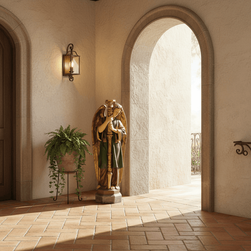 Large Winged Angel with Candlestick (52 - Inch) Side Angle