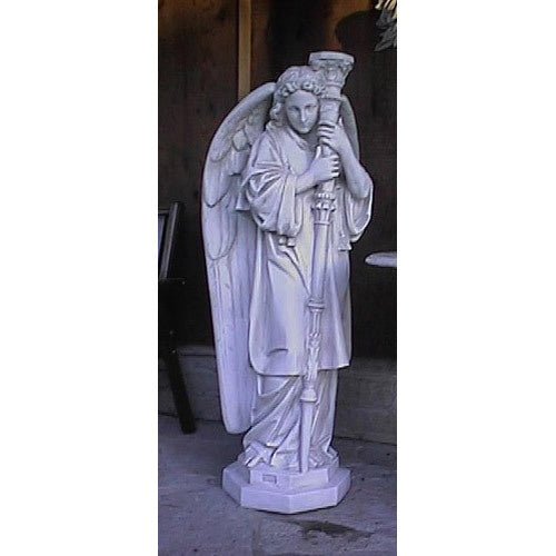 Large Winged Ceremonial Angel with Candleholder Outdoor Statue (52 - Inch) Different Angle