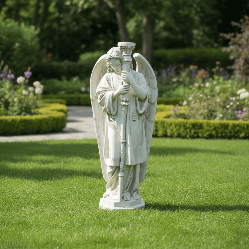 Large Winged Ceremonial Angel with Candleholder Outdoor Statue (52 - Inch)