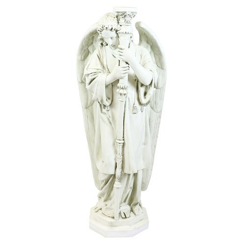 Large Winged Ceremonial Angel with Candleholder Outdoor Statue (52 - Inch) Side View
