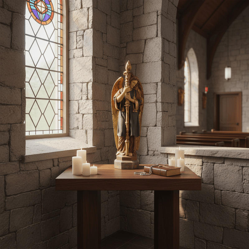 Large Winged Guardian Angels with Candleholder (27 - Inch) Side Angle