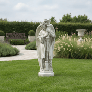 Large Winged Guardian Angels with Candleholder Outdoor Statue (27 - Inch)
