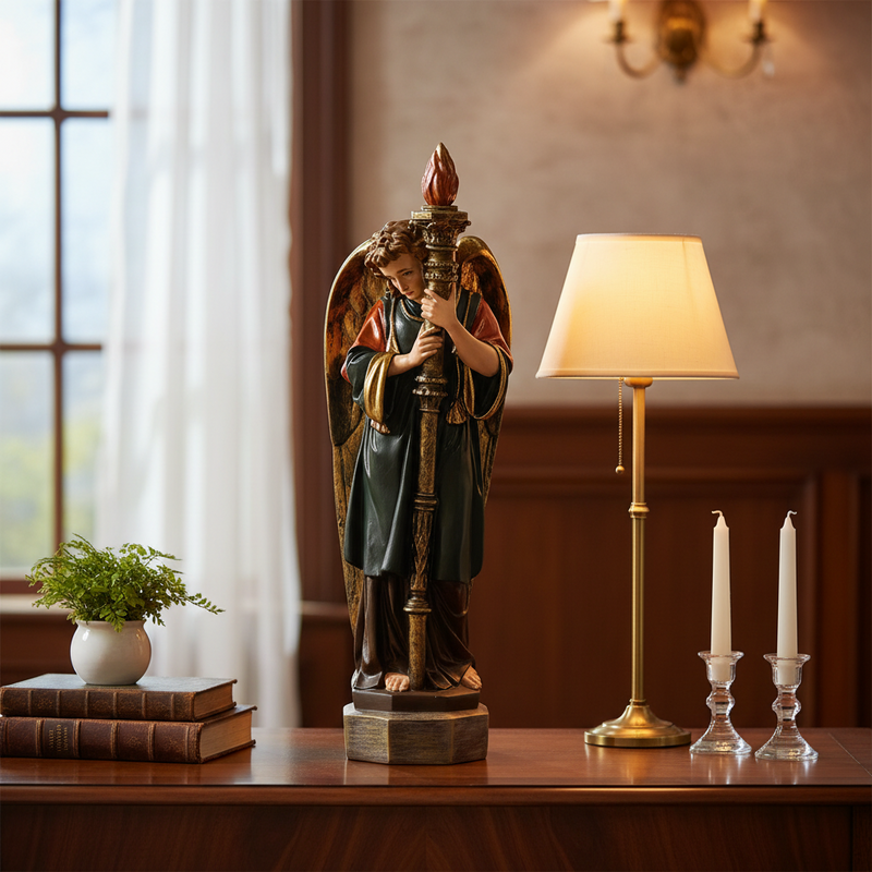 Large Winged Guardian Angels with Candleholder Outdoor Statue (27-Inch)