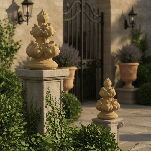 Leafy Finial Top Outdoor Statue (16 - Inch) Side Angle