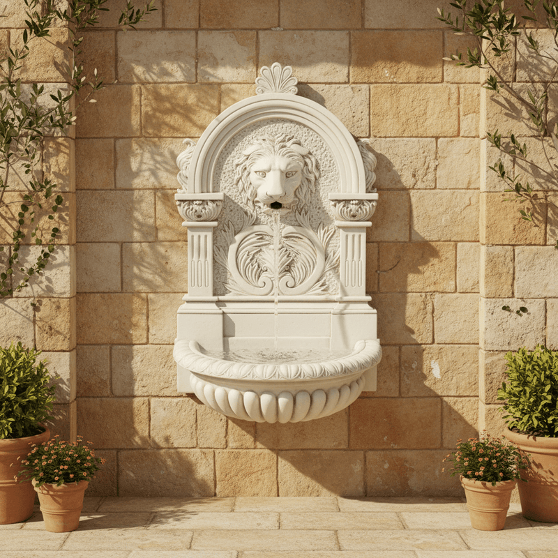Lifesize Le Grande Lion Wall Fountain (58 - Inch) Side Angle