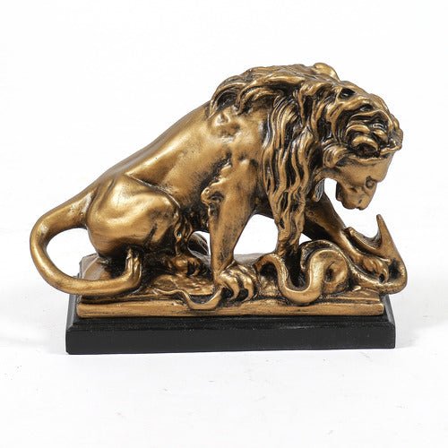 Lion Devouring Serpent Garden Statue (8 - Inch) Side View