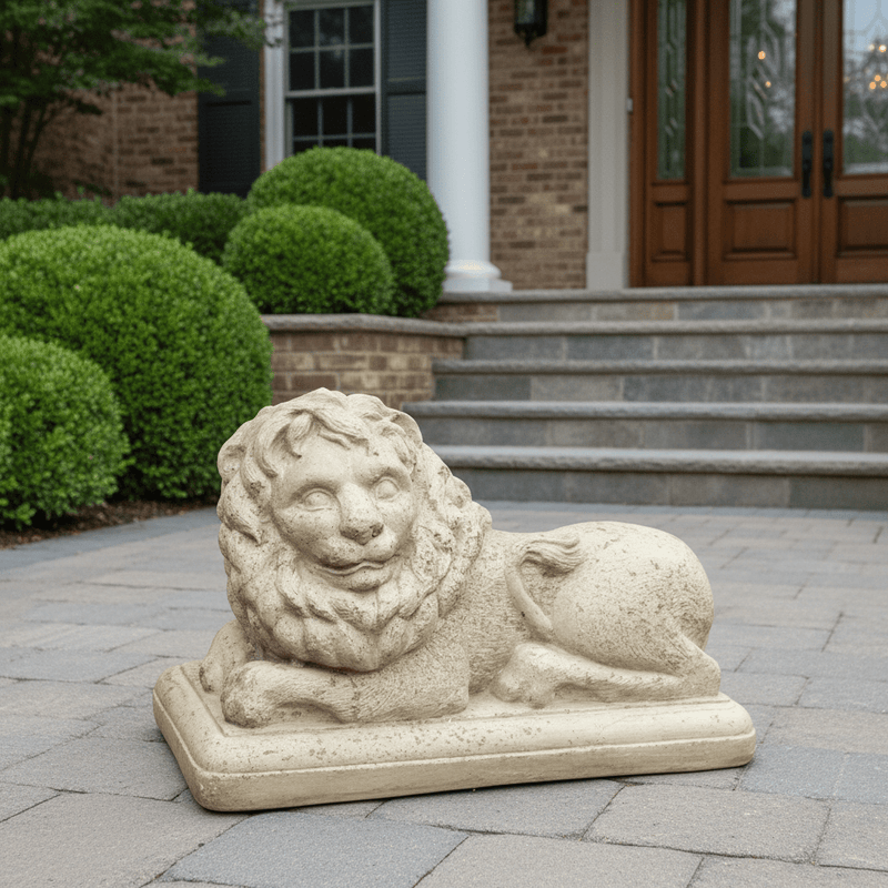Lion Garden Statue Facing Left (7.5 - Inch) Side Angle