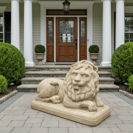 Lion Garden Statue Facing Right (7.5 - Inch) Side Angle