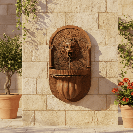 Lion Garden Wall Fountain (35 - Inch) Side Angle