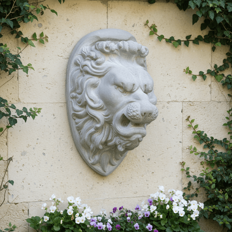Lion Head Garden Statue (22 - Inch) Side Angle