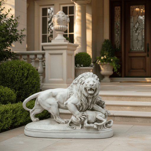 Lion with Lamb Garden Statue (28 - Inch) Side Angle