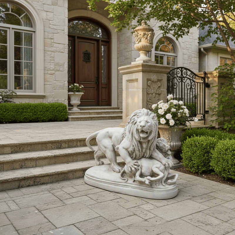 Lion with Lamb Garden Statue (28-Inch)