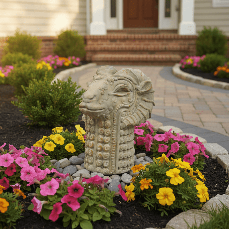 Llama Head Garden Statue (12 - Inch) Side Angle
