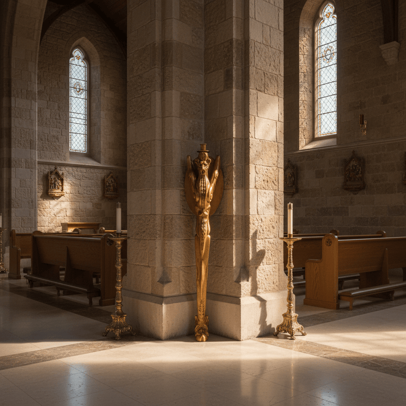 Longfooted Religious Candleholder Statue (29 - Inch) Side Angle