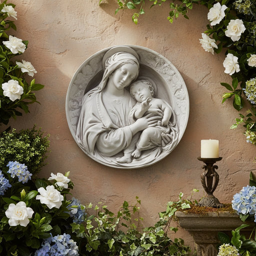 Madonna and Child Outdoor Catholic Plaque (28.0 - Inch) Side Angle