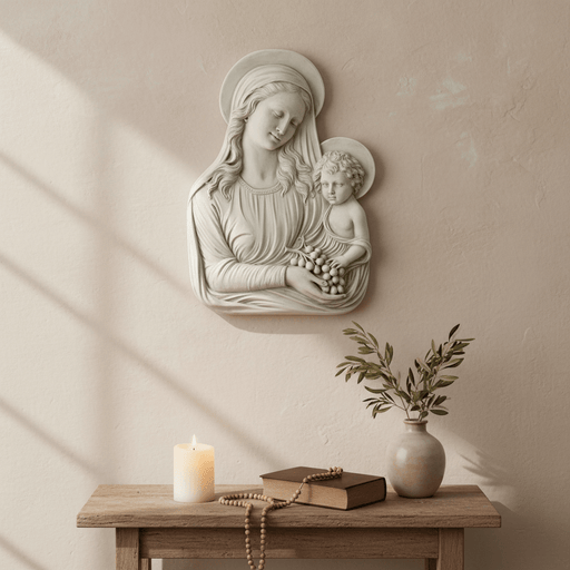 Madonna Eucharist Outdoor Catholic Plaque (13.0 - Inch) Side Angle