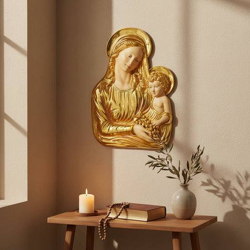 Madonna Eucharist Outdoor Catholic Plaque (13.0 - Inch) Side Angle
